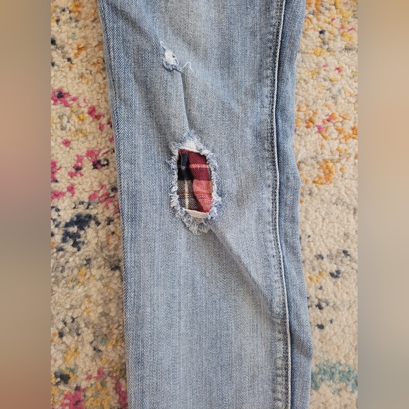 Gypsy Warrior Distressed Skinny Jean Sz 5 plaid patches - Picture 8 of 8
